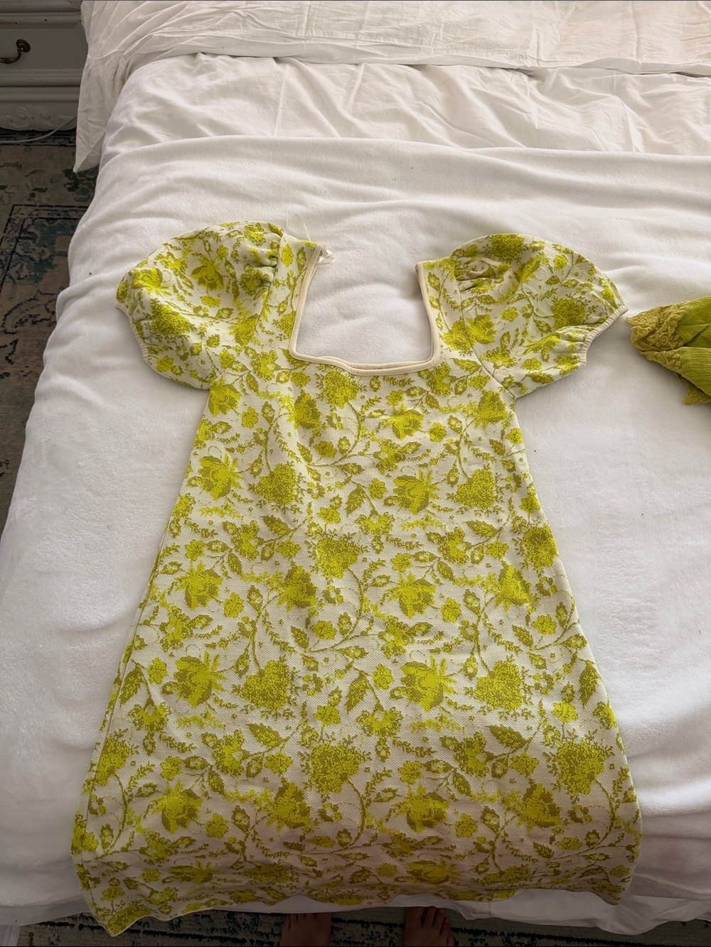 Zara Cream Dress with Yellow-Green Floral Print